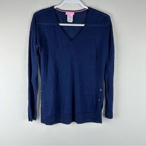Lilly Pulitzer Blue Liesel V-Neck 100% Linen Long Sleeve Top Size Small